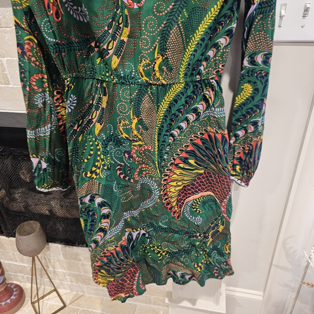 Anthropologie Maeve Green Janis Verdant Floral Paisley Tie Faux Wrap Dress Sz 2 - Picture 4 of 7